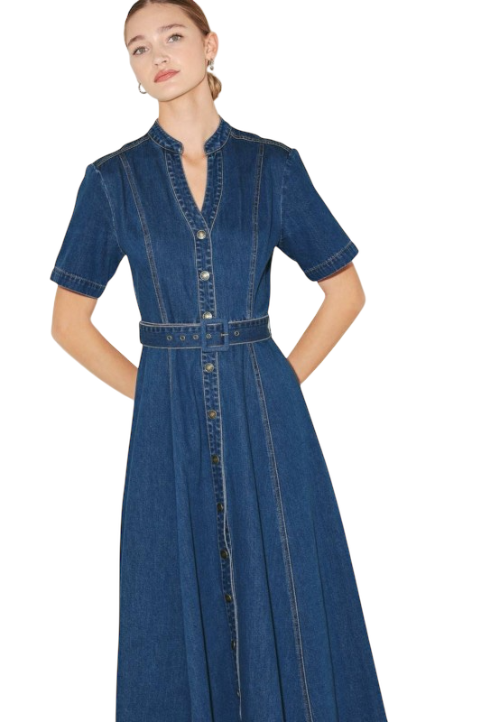 Washed Denim Midi Dress