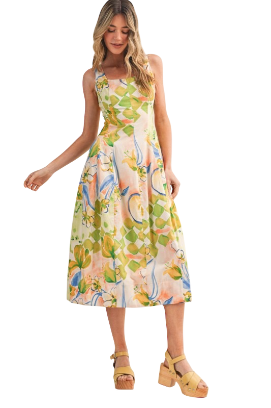 Lime Green Multicolor Midi