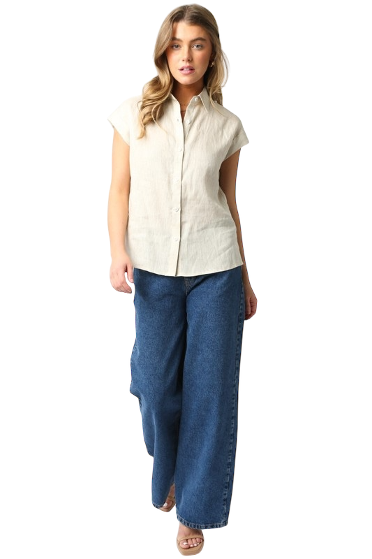 Cap Sleeve Linen Shirt - Two Colors!!!
