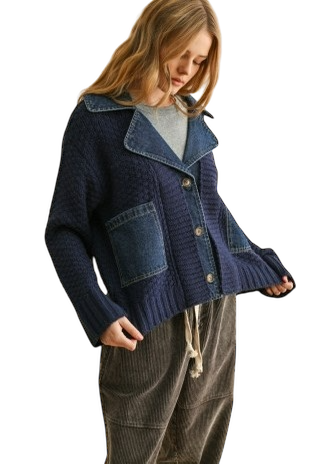 Denim Knit Combo Jacket