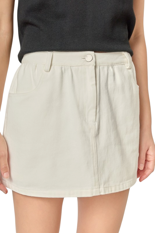 Ruffle Denim Skort - White