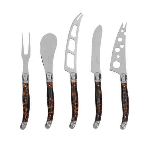 Laguiole 5-Piece Tortoise Shell Cheese Knife Set