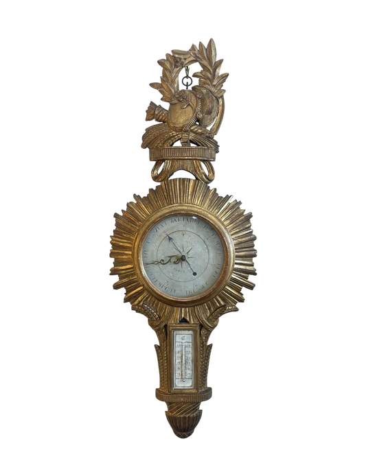 Louis XVI Giltwood Barometer w/ Wheat and Bounty Cartouche