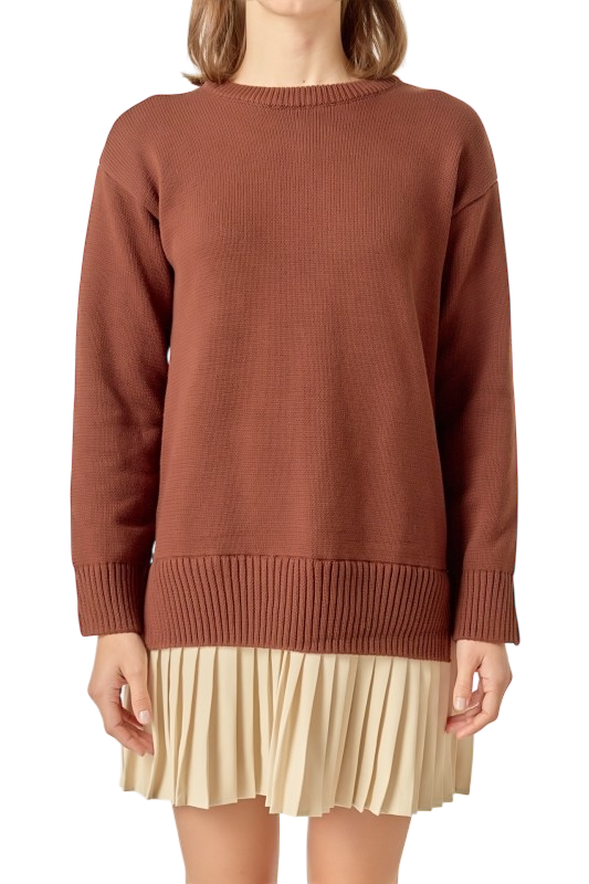 Mixed Media Pleated Mini Dress