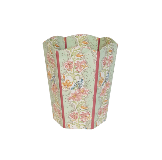 Block-Print Scalloped Waste Basket - Mint Meher