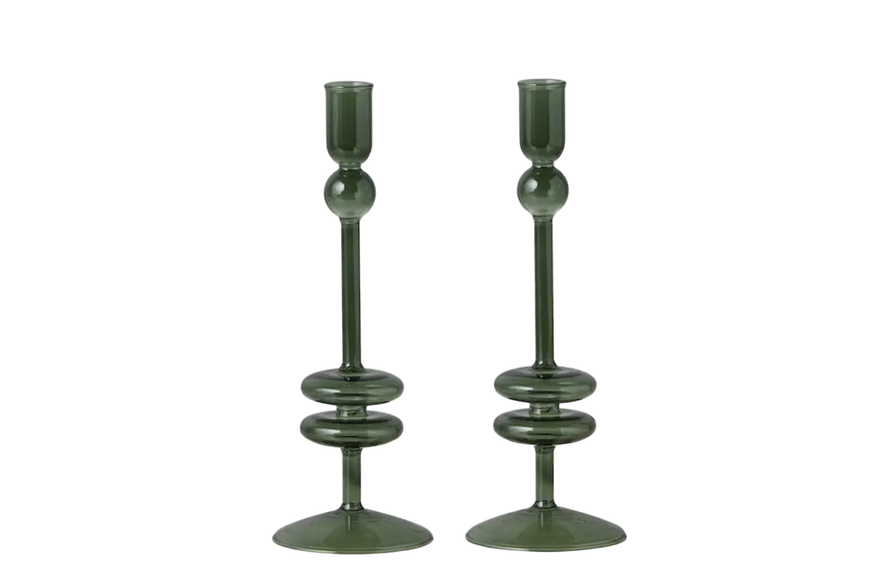 Emerald Glass Candlestick Pair - Medium