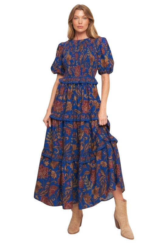 Navy Autumn Leaves Maxi