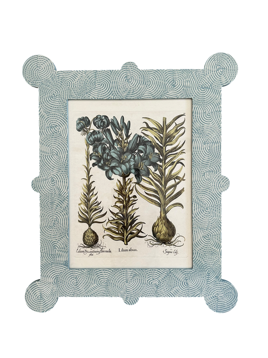Blue Floral Botanical Print in Hand-Painted Frame
