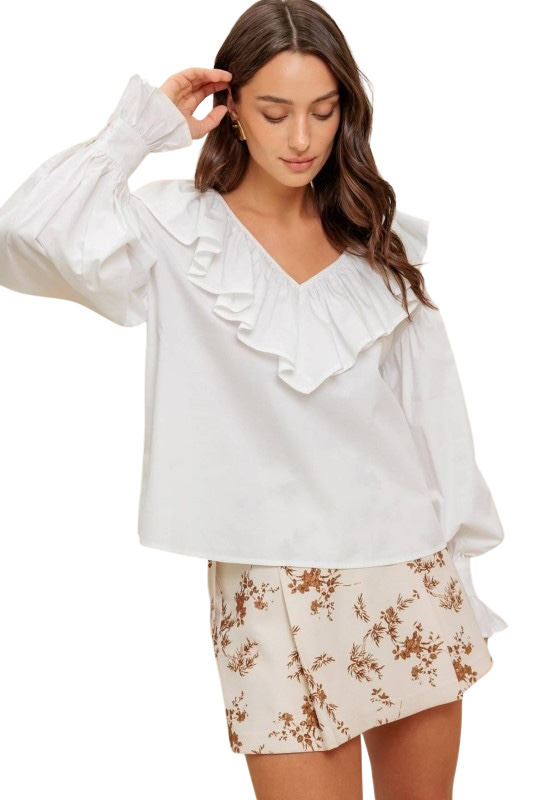 Ruffle Detail V-Neck Blouse