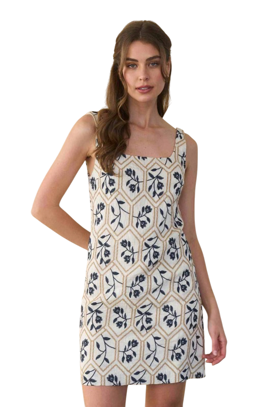 Floral Tile Linen Mini Dress