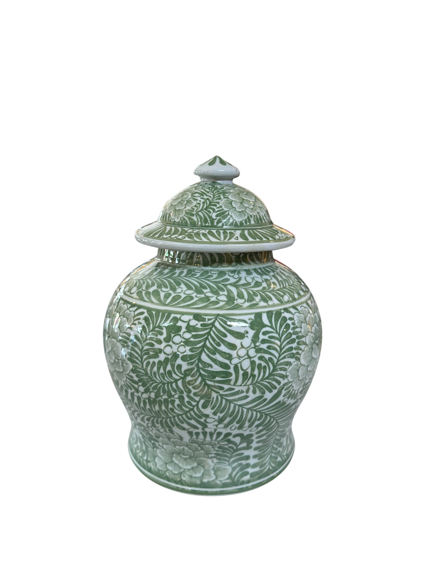 Medium Green & White Country Peony Jar