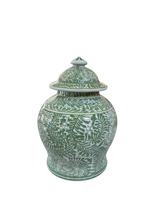 Medium Green & White Country Peony Jar