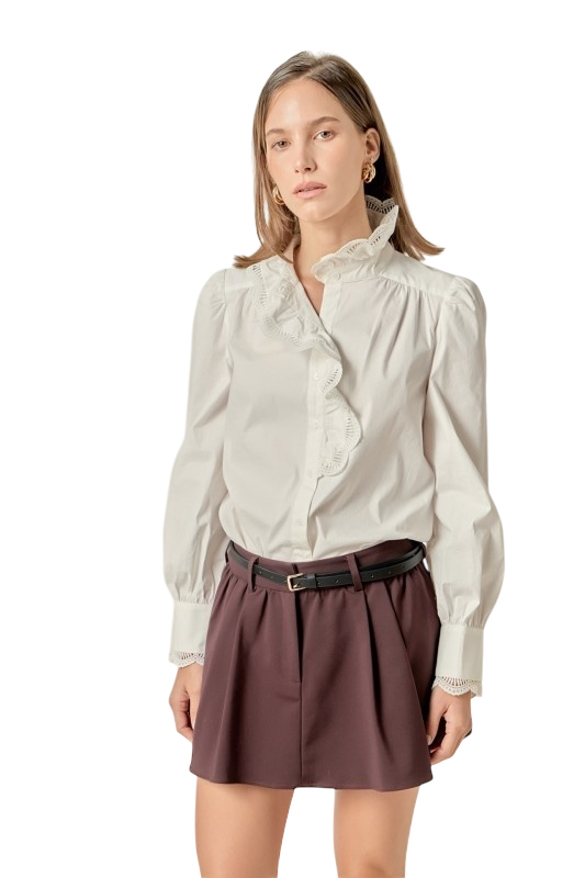 Scalloped & Lace Detail Blouse