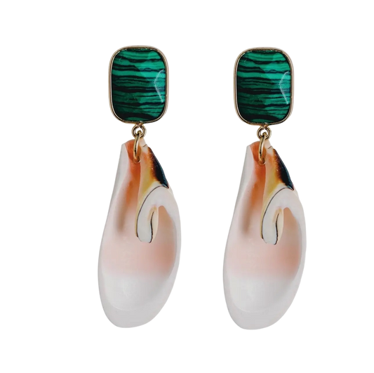 Pink Shell and Malachite Statement Earrings