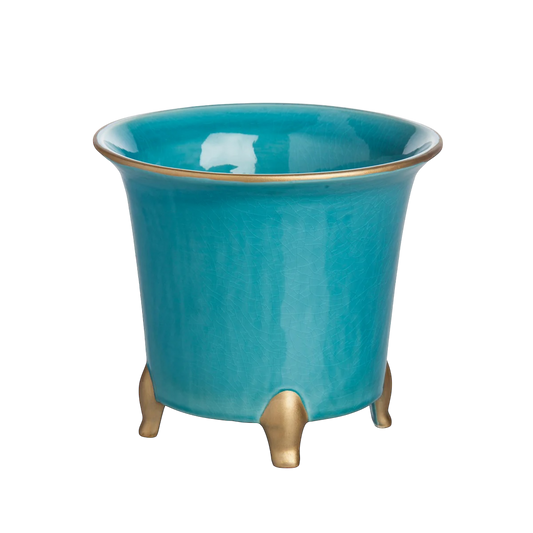 Turquoise/ Gold Footed Cachepot - Small