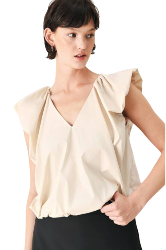 Cap Sleeve Poplin Top - Ivory