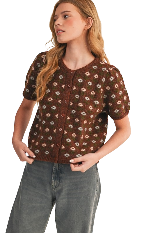 Floral Short Sleeve Cardigan - Amber