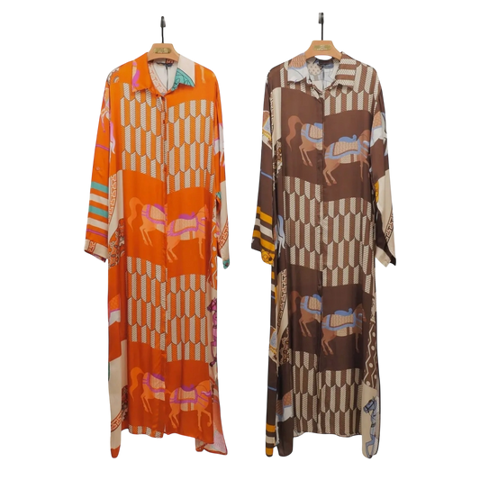 Equestrian Print Shirt Dress - Two Colors!