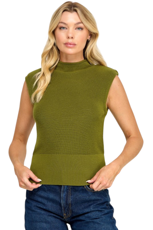 Mock Neck Sleeveless Sweater - Olive