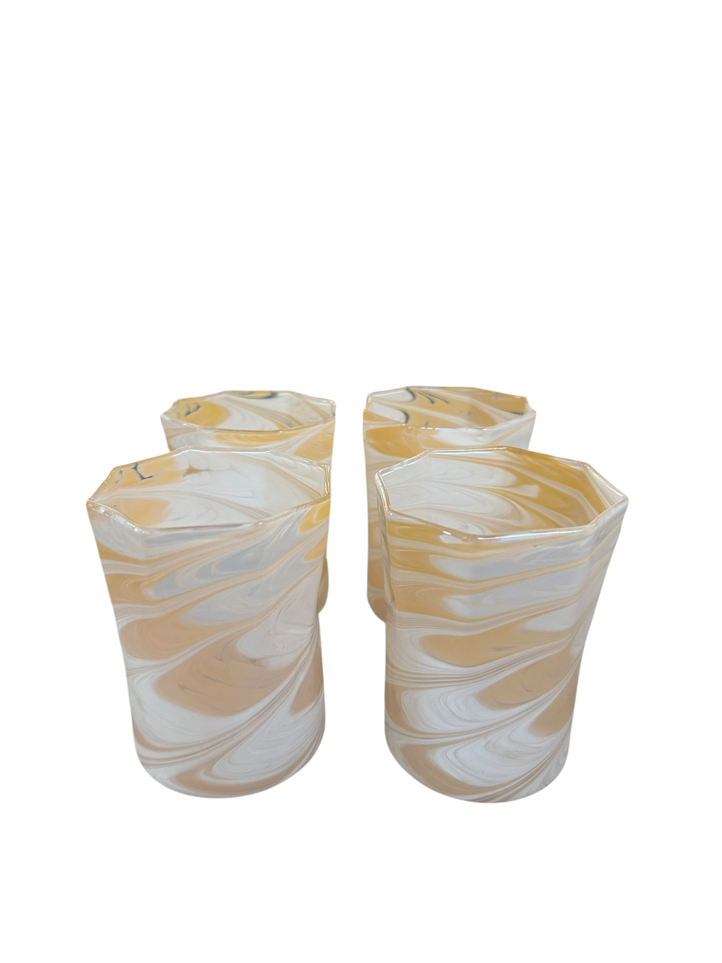 Set of 4 Short Apricot/White Marbled Octagonal Twist Glasses