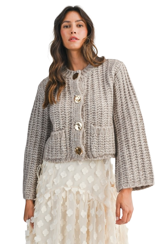 Chunky Knit Button Down Cardigan - Taupe
