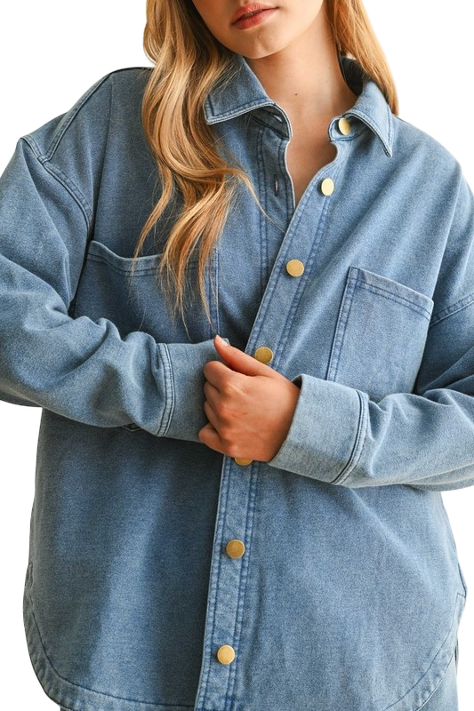 Washed Denim Button Down Jacket