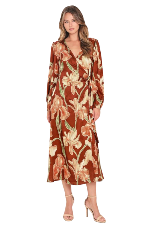 Iris Wrap Dress - Rust