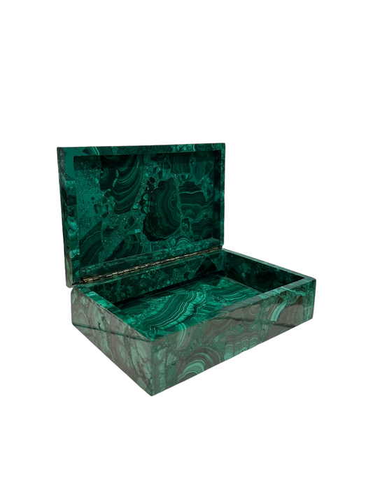 Hinged Rectangular Malachite Box