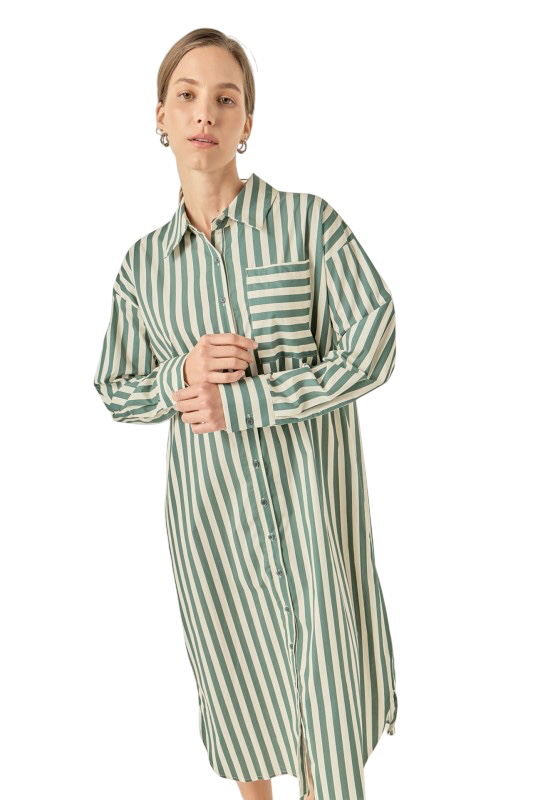 Green Striped Midi Dress