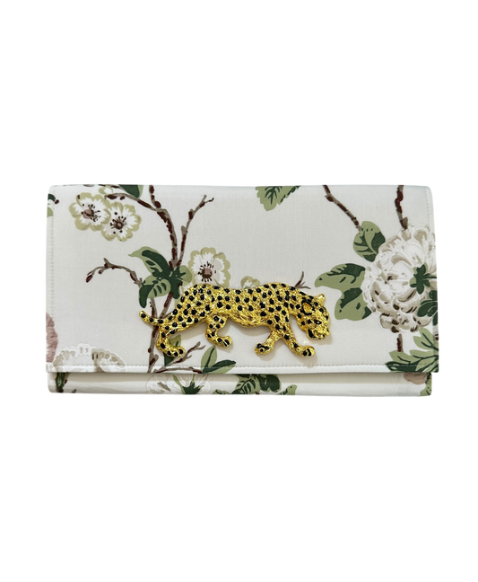 Floral Schumacher Clutch with Gold Leopard
