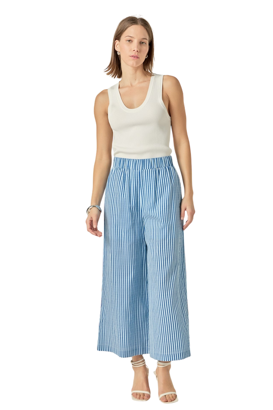 Blue & White Striped Wide Leg Pants