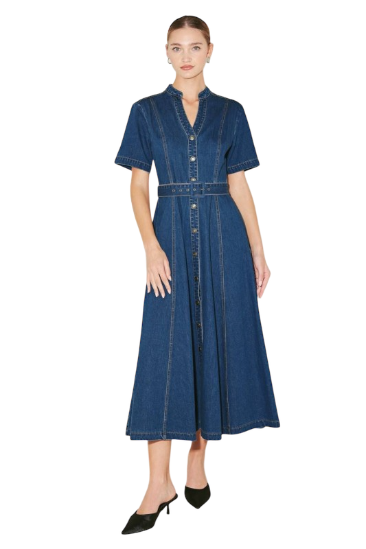 Washed Denim Midi Dress