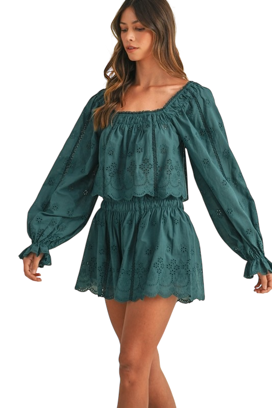 Embroidered Scalloped Lace Top and Short Set