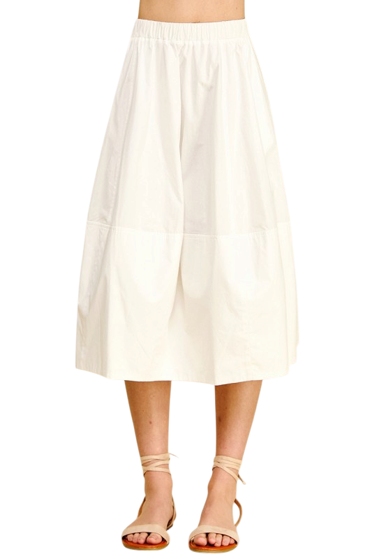 Solid Poplin Midi Skirt - Off White