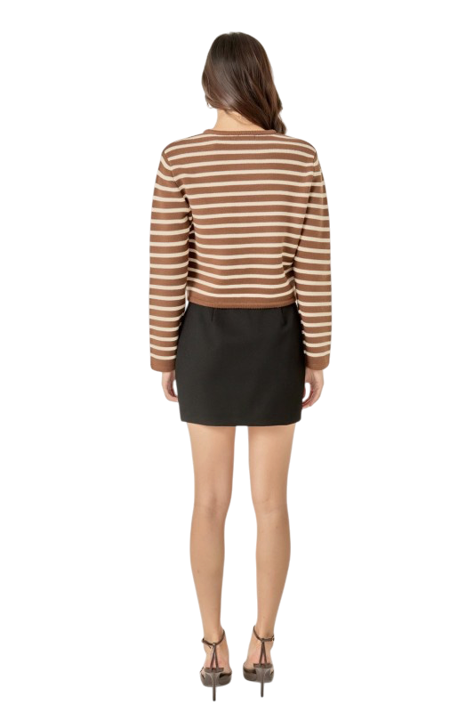 Brown Striped Knit Cardigan