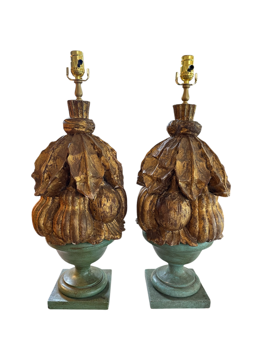 Pair of Italian Gilded Fruit Compote Lamps