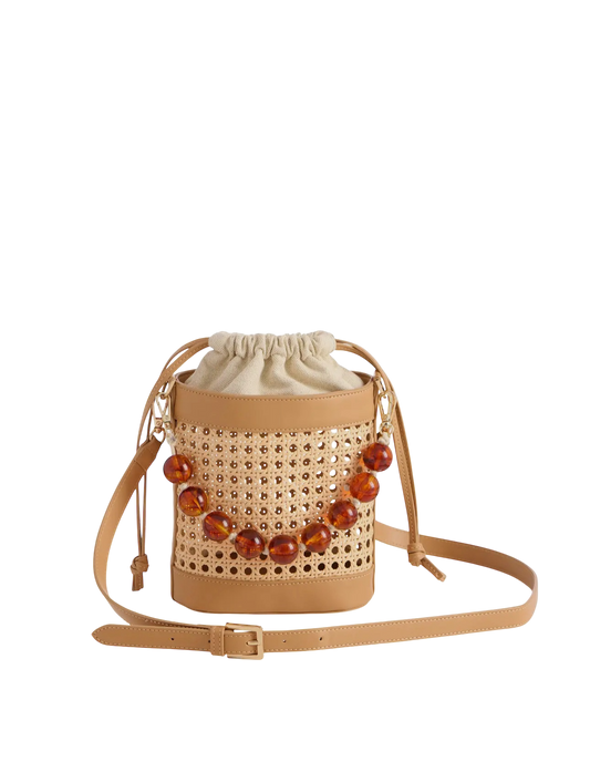 Cane Bucket Bag w/ Tortoise Chain