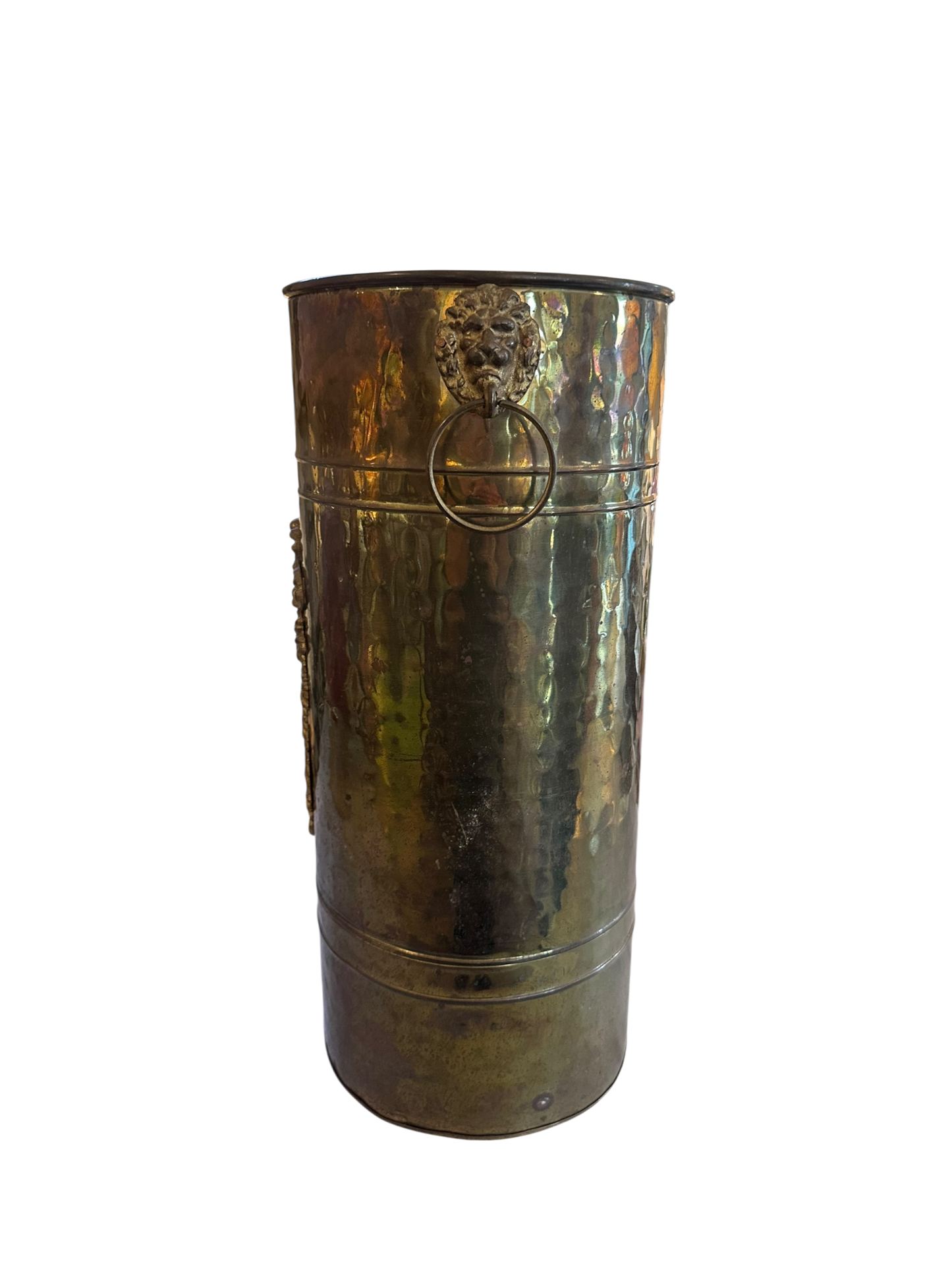Vintage Hammered Brass Umbrella Stand w/ Ribbon I