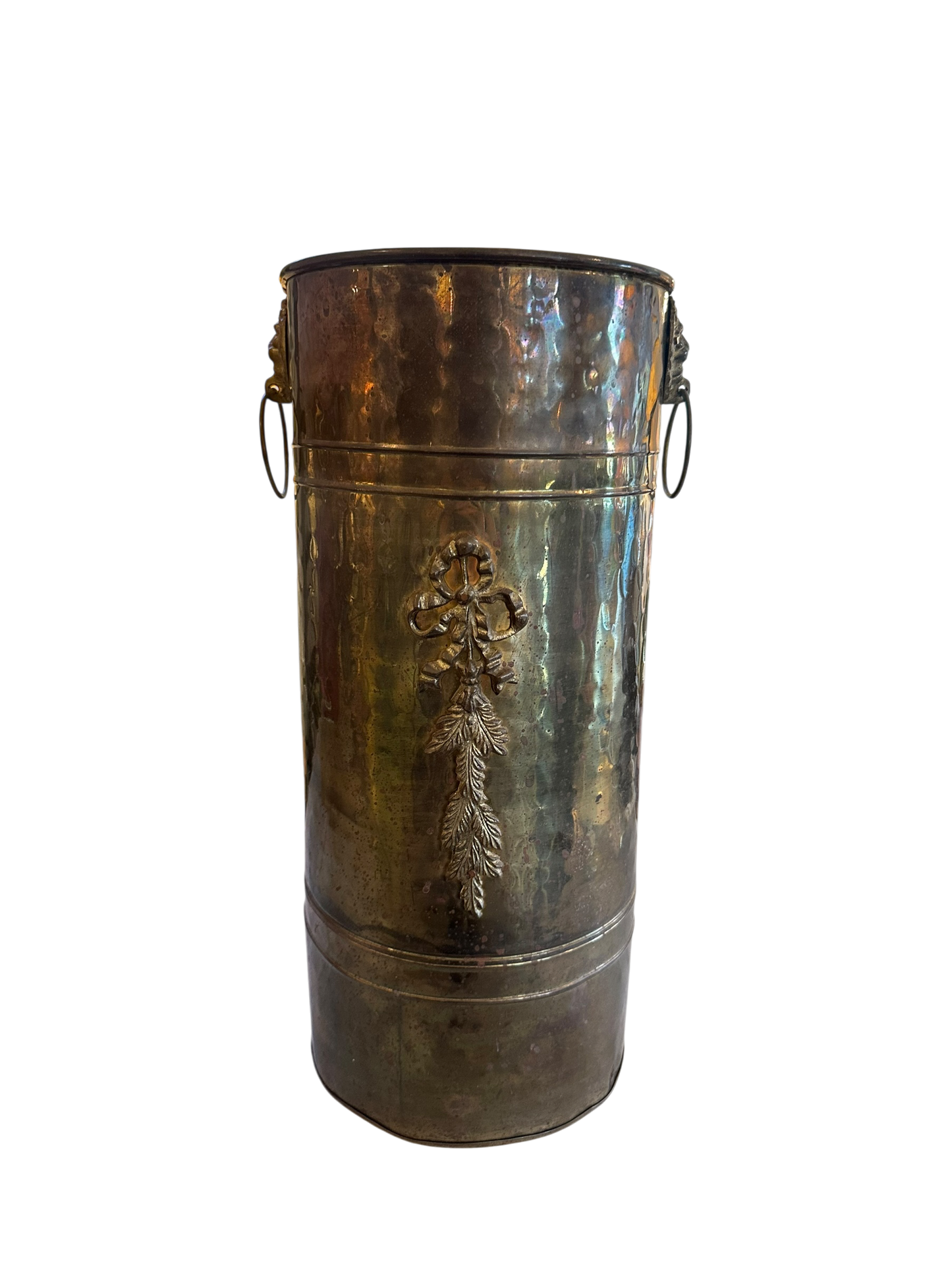 Vintage Hammered Brass Umbrella Stand w/ Ribbon I