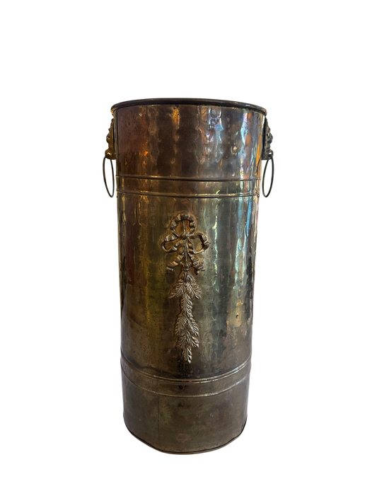 Vintage Hammered Brass Umbrella Stand w/ Ribbon I