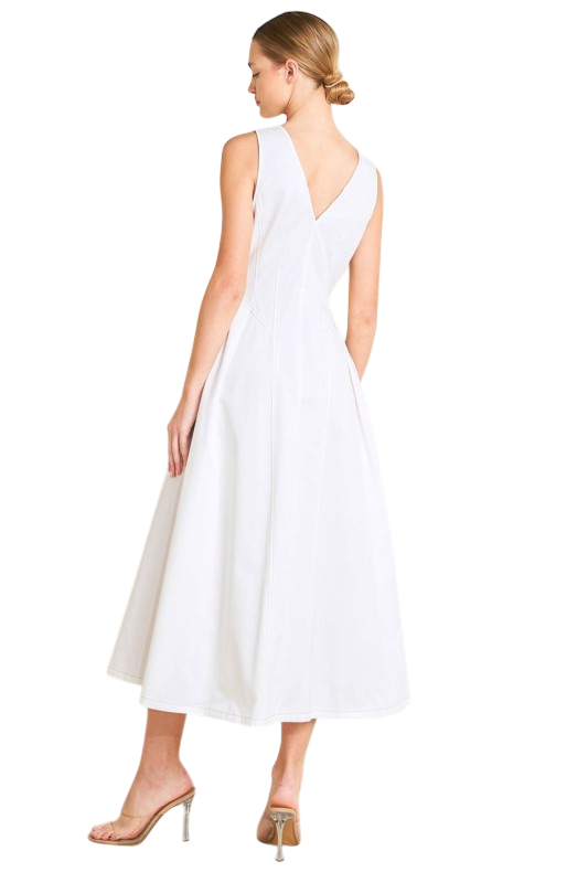 Solid Button Down Midi in White