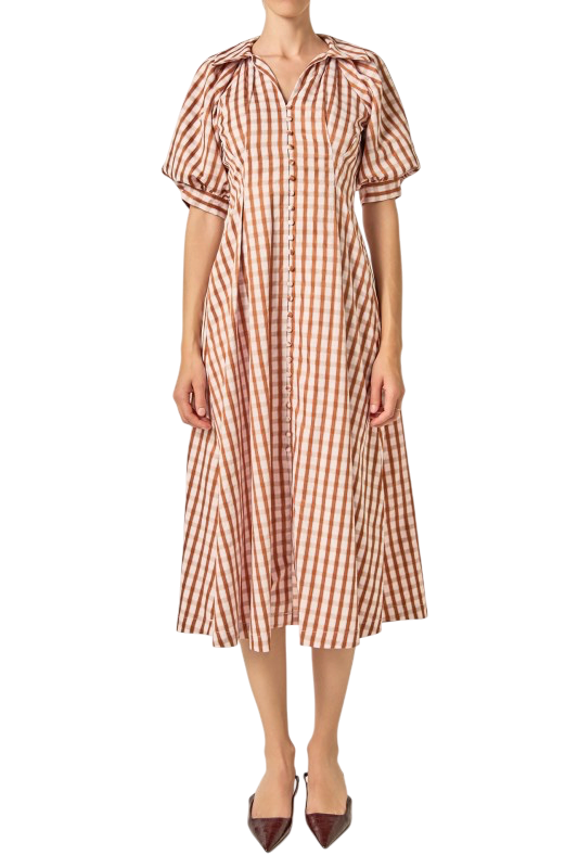 Pink Multi Gingham Check Midi Dress