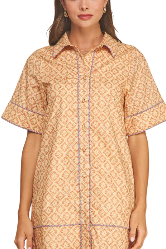 Floral Shirt Mini Dress w/ Piping