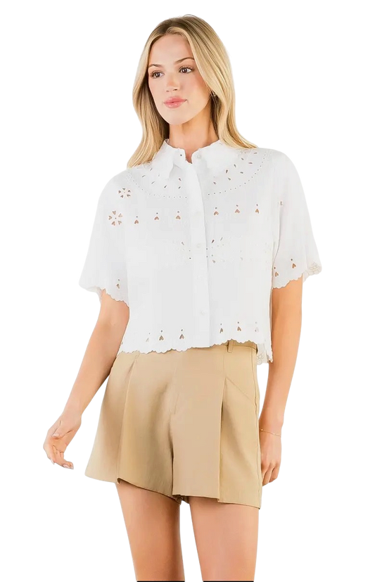 White Eyelet Short Sleeve Top