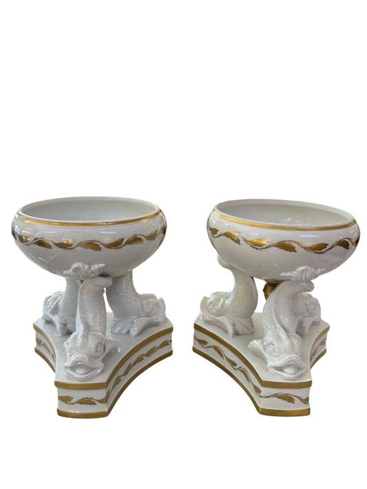 Triple Dolphin Fish Pedestal Compote Pair