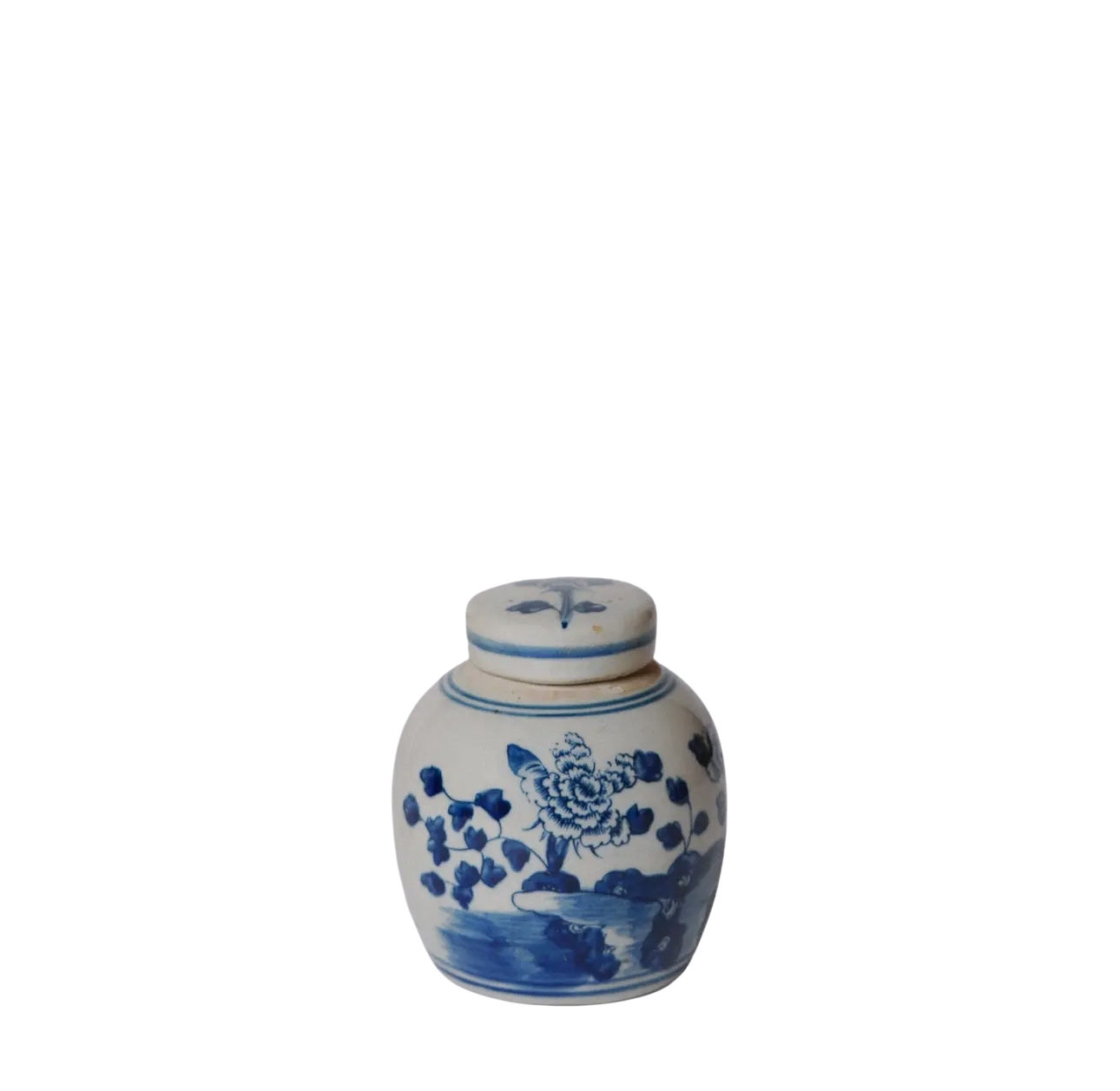 Blue & White Mini Peony Floral Round Jar