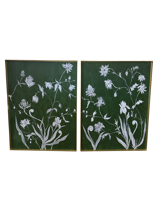 Jenn Leverett Art - Iris and Wild Blooms Reverse Botanical Diptych