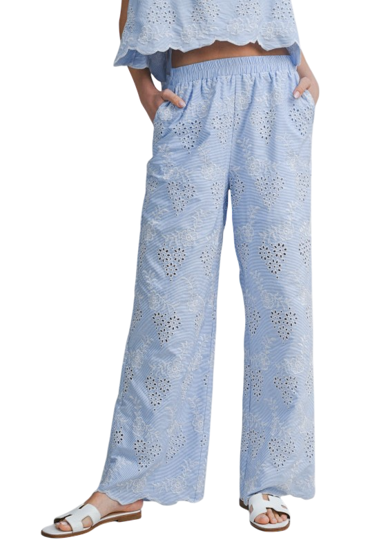 Striped Eyelet Pants Set