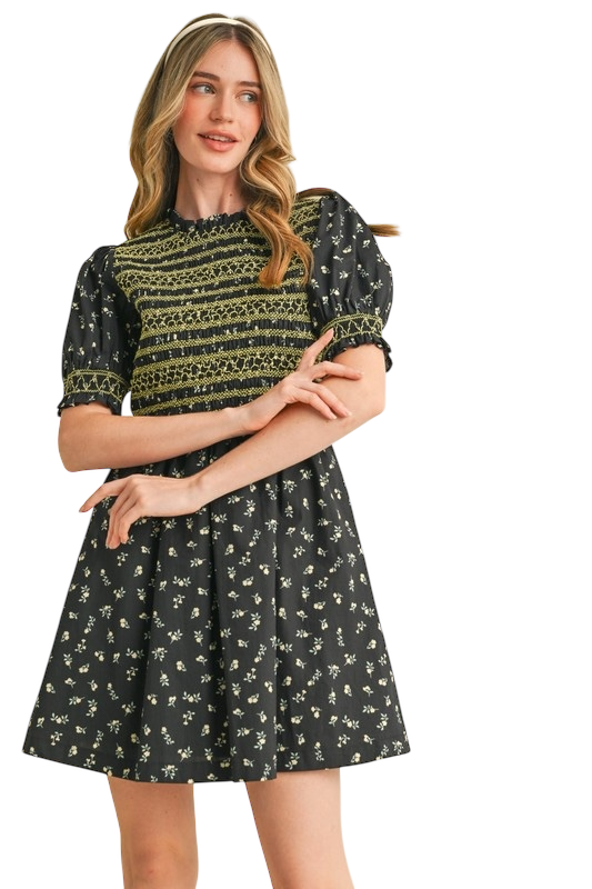 Floral Smocked Puff Sleeve Mini