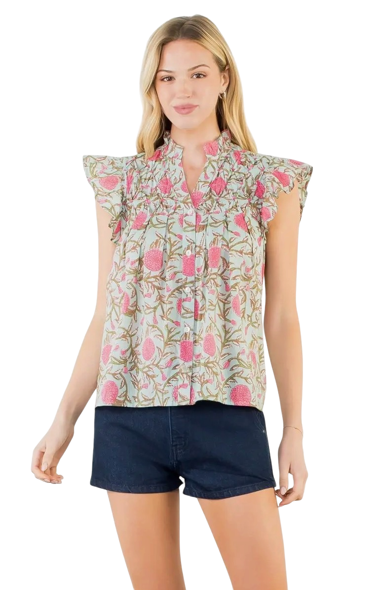 Floral Flutter Sleeve Top